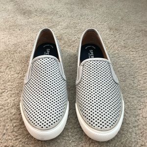 Gray sperry slip on sneakers